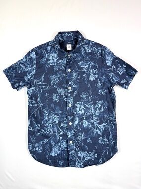 GAP Boys Short Sleeve Button Up Floral Shirt M 8 Blue Tropical Casual Summer